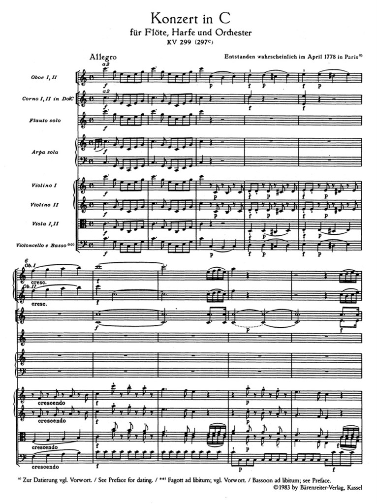 Flute & Harp Concerto K299 Study score